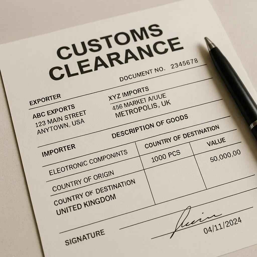 Customs clearance documentation for UK & European courier shippments