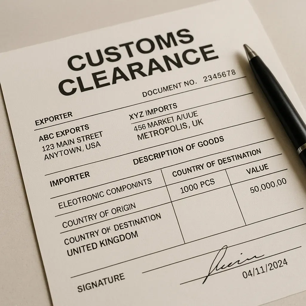 UK & EU customs clearance paperwork for international courier deliveries