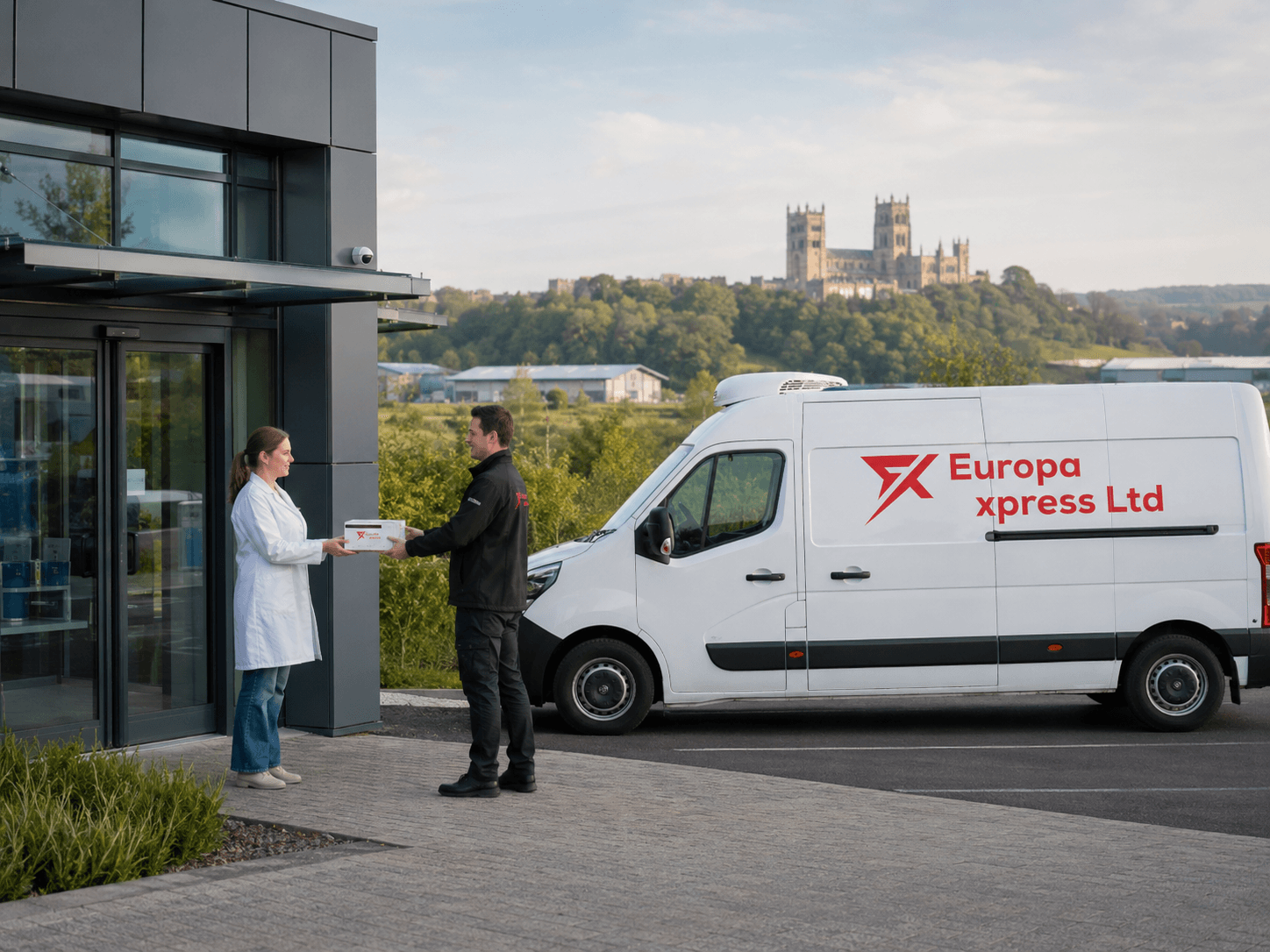 Europa Xpress refrigerated courier collecting temperature-sensitive laboratory samples